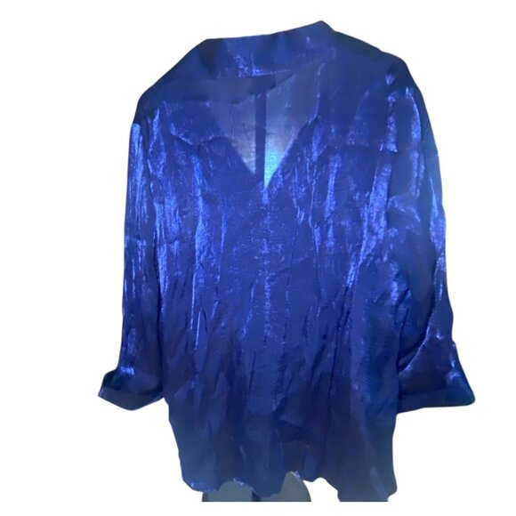 Sara Michelle Iridescent Blue Button-Up Blouse Size 3X Holiday Party New Year - Picture 4 of 8